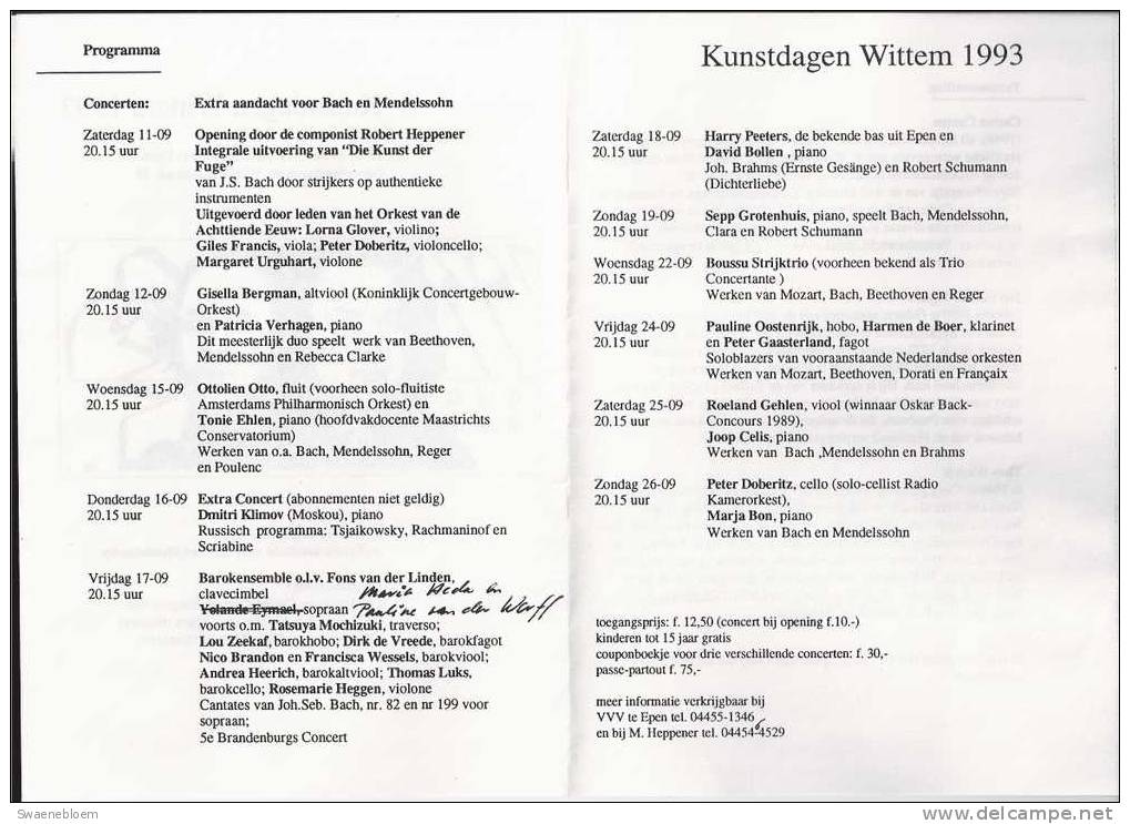 NL.- Programma - Epen - Kunstdagen Wittem 1993. - Wilhelminastraat 39 Te Epen. 3 Scans - Programma's