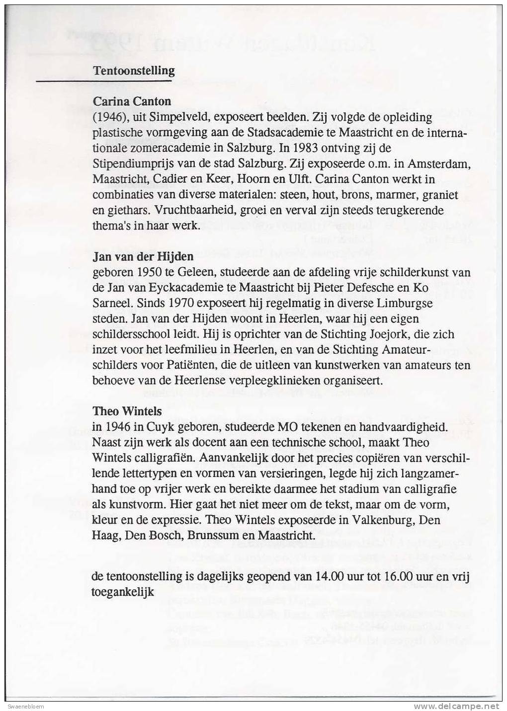 NL.- Programma - Epen - Kunstdagen Wittem 1993. - Wilhelminastraat 39 Te Epen. 3 Scans - Programma's