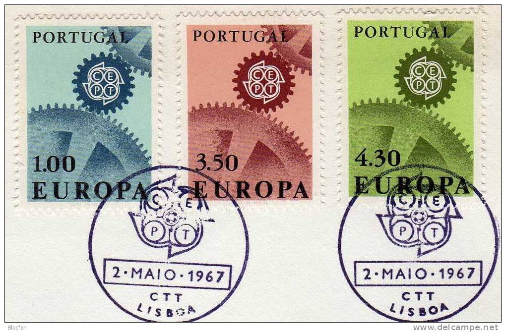 Europa-Ausgabe 1967 Portugal 1026/8+ FDC O 14€ Zahnräder, Antriebsrad CEPT Cover From Europa - Briefe U. Dokumente