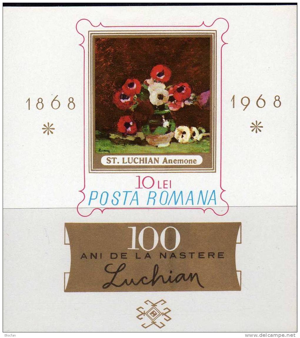 Blumen-Gemälde 1968 Rumänien 2673 Plus Block 66 ** 24€ Anemonen Von Stefan Luchian Sheet From Romania - Unused Stamps