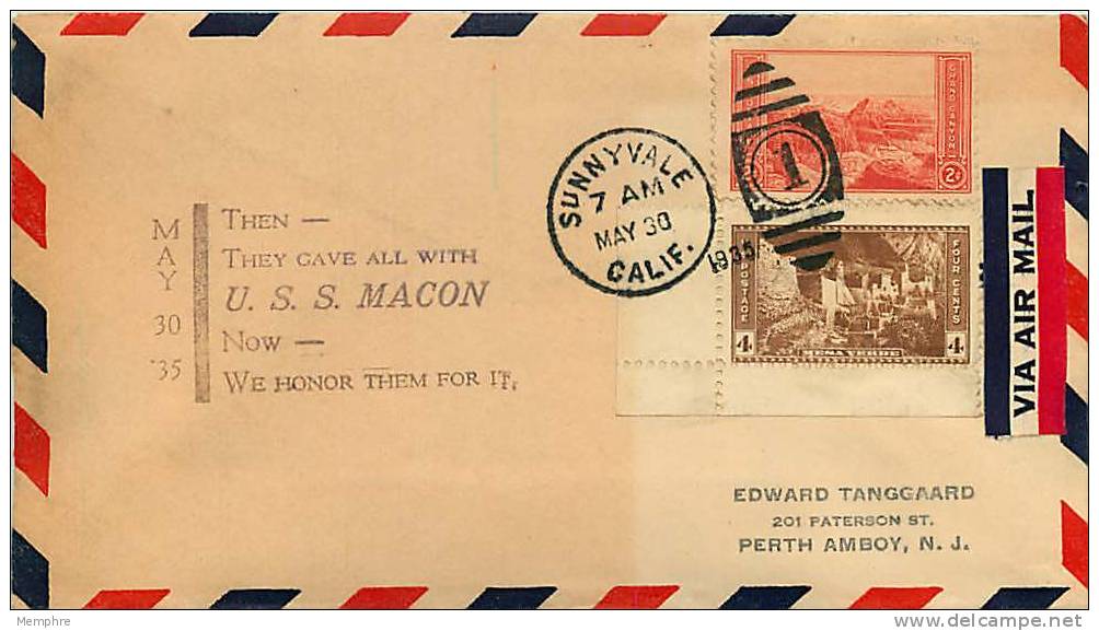 1935  USS Macon   Commemorative Cover  Sunnyvale CA - 1c. 1918-1940 Covers