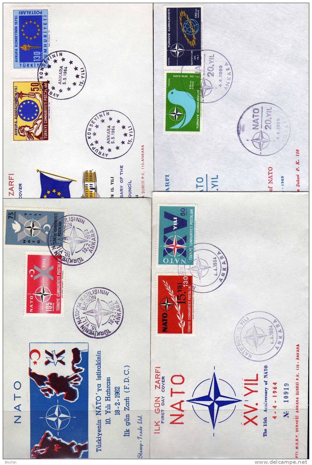 NATO Plus Europa 1962 Türkei 1830/1, 1899/0, 2120/1, 1901/2 Plus 4xFDC O 14€ Sterne Wappen Flaggen Cover Set Of Türkiye - FDC