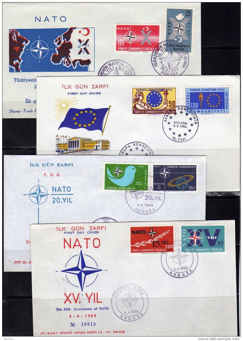 NATO Plus Europa 1962 Türkei 1830/1, 1899/0, 2120/1, 1901/2 Plus 4xFDC O 14€ Sterne Wappen Flaggen Cover Set Of Türkiye - FDC