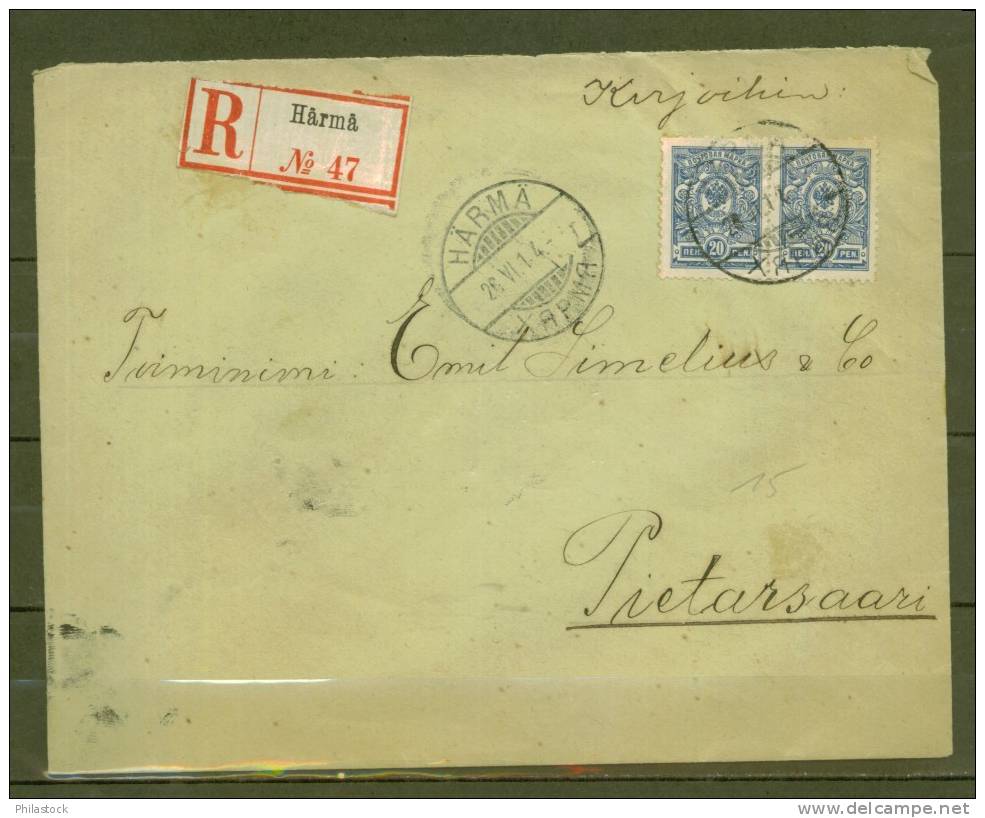 FINLANDE 1914 N° 64 Paire Obl. S/Lettre Entiére Recommandée - Cartas & Documentos