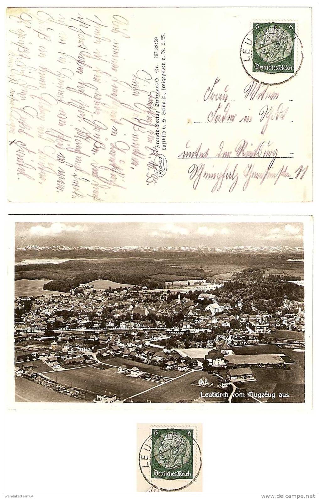 AK 88159 Leutkirch Vom Flugzeug Aus 13.10. 35 - 12 LEUTKIRCH Mit 1 X 6 PF DEUTSCHES REICH "Hindenburg - Leutkirch I. Allg.