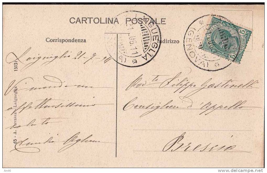 LAIGUEGLIA SAVONA LIGURIA UN SALUTO DA  VG 1911 X BRESCIA ORIGINALE D´EPOCA 100% - Altri & Non Classificati