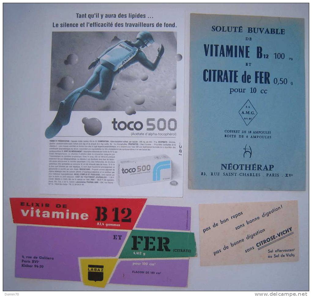 Buvards Labaz Toco Vitamine B12 Fer Vichy Pharmacie Lot - Collections, Lots & Series