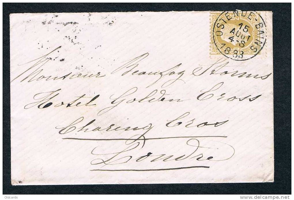 Belgique 1883 Lettre Affr. N°32 Càd "OSTENDE-BAINS" Pour Londres. - 1869-1883 Léopold II