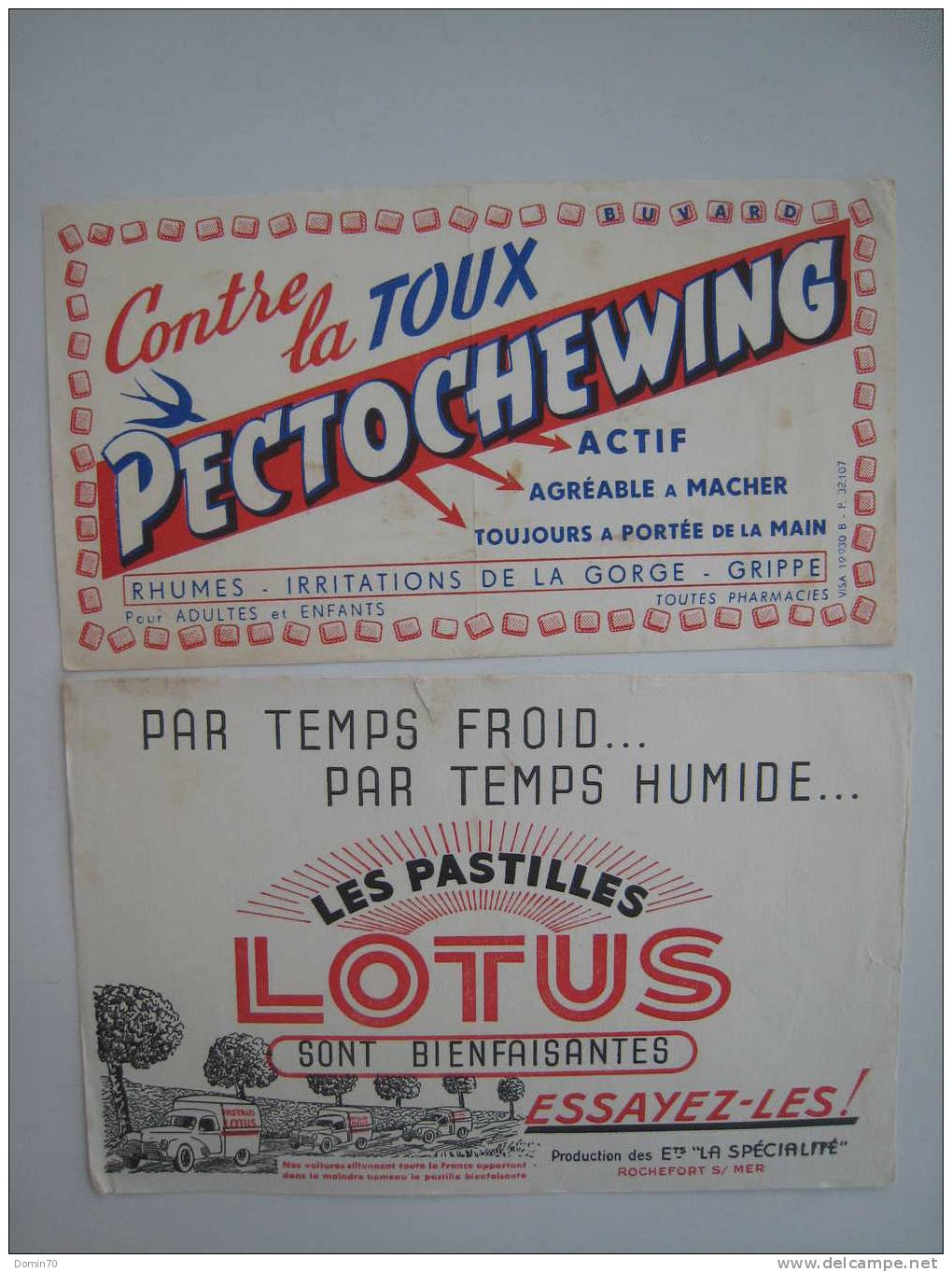 Buvards Bonbons Pastilles Lotus Pectochewing Gorge Grippe - Collections, Lots & Séries