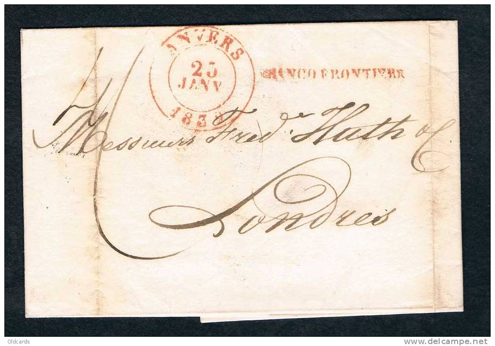 Belgique Précurseur 1839 Lettre Avec Càd ANVERS + "FRANCO FRONTIERE" Pour Londres. - 1830-1849 (Belgique Indépendante)