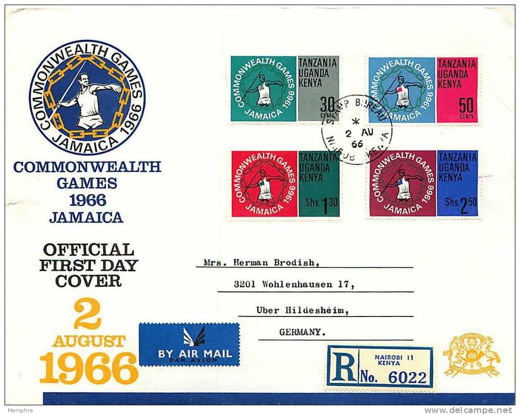 K-U-T  1966  Commonwealth Games Javelin Thrower  Sc 164-7  FDC - Kenya, Ouganda & Tanzanie