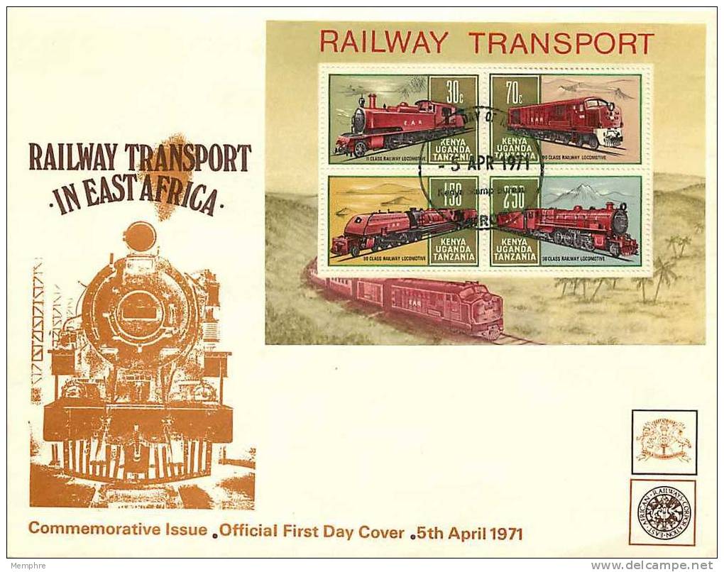 K-U-T  1971  Railway Transport Souvenir Sheet Sc 232a  FDC - Kenya, Ouganda & Tanzanie