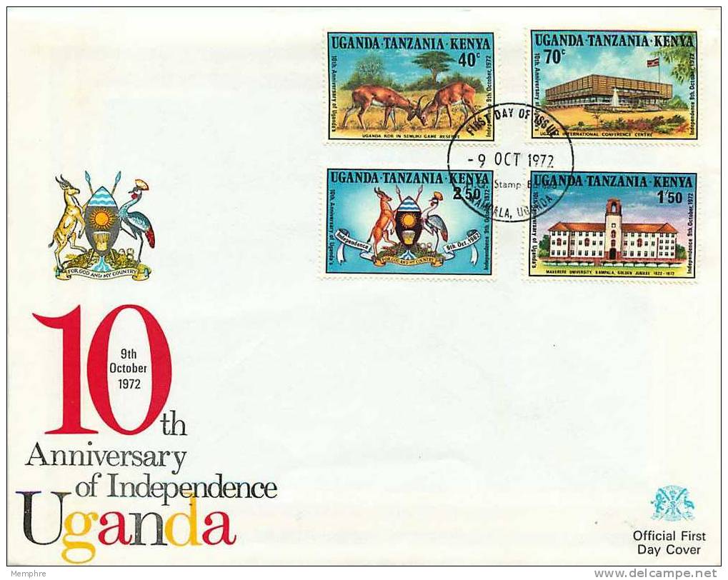 K-U-T  1972  Uganda Independance 10th Anniversary  Sc 254-7  FDC - Kenya, Uganda & Tanzania