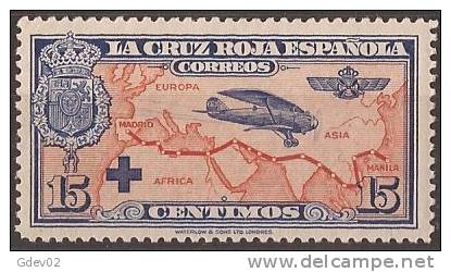 ES339SACF-LA246.España Spain Espagne 1ª CRUZ ROJA AEREA 1926 (Ed 341*) Levisima Charnela.EXCELENTE - Unused Stamps