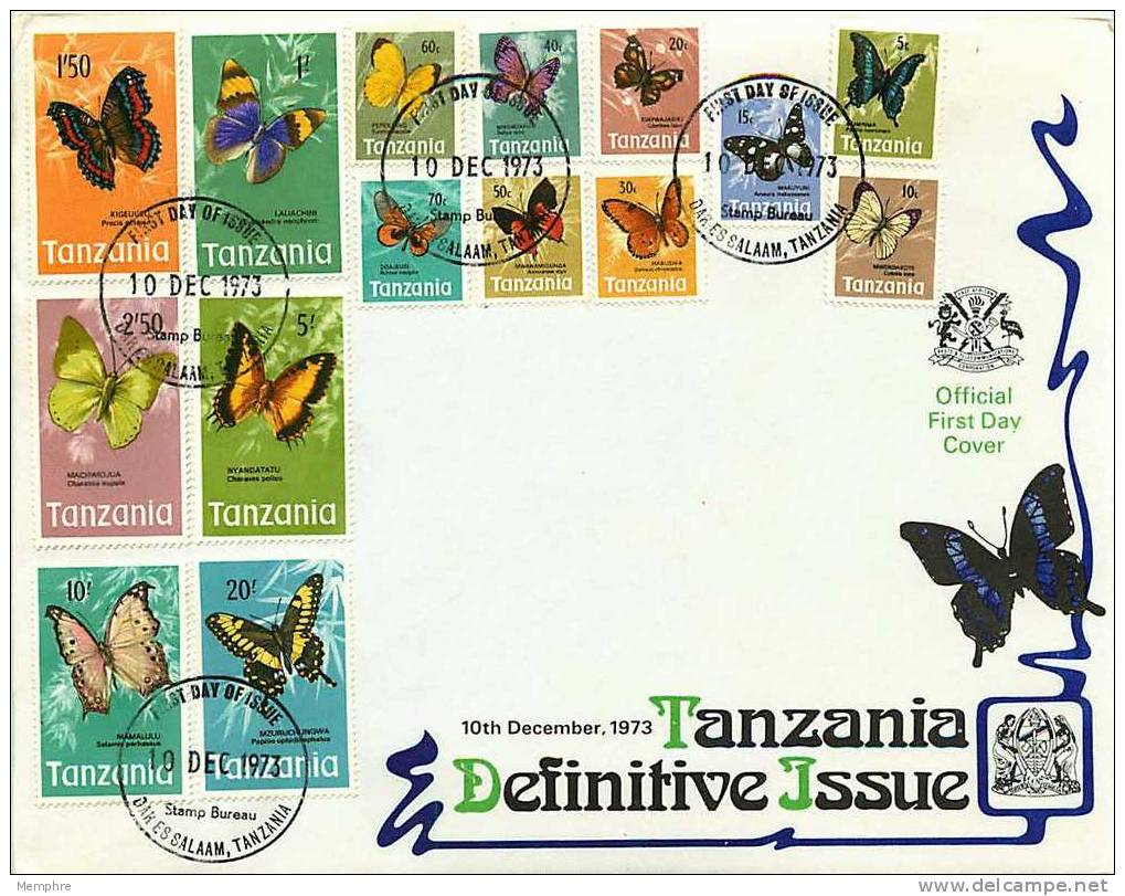 1973  Butterfliy Definitives Complete Set  Sc 35-49 FDC Papillons - Tanzania (1964-...)