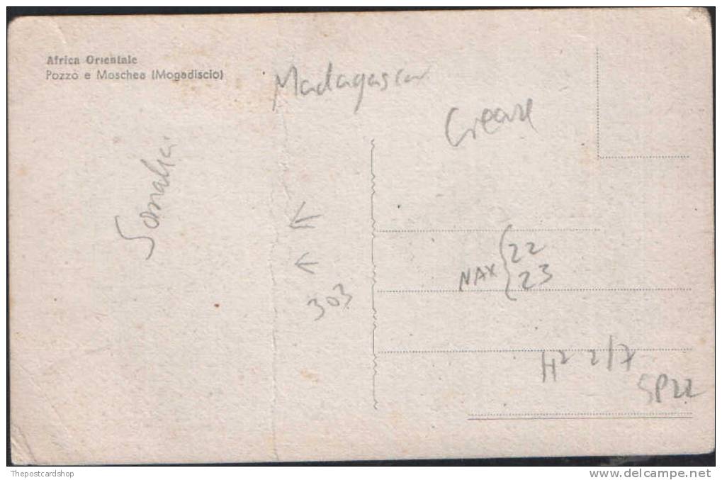 CPA ITALIA CARTOLINE CARTOLINA POSTALE Somalie Italienne Mogadiscio E Pozzo E Moschea MOGADISCIO AFRICA ORIENTALE - Somalie