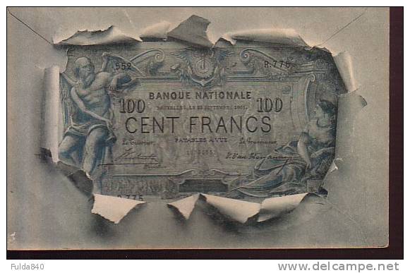 CPA .     Banque Nationale  Bruxelles 1901 - CENT FRANCS. - Monnaies (représentations)