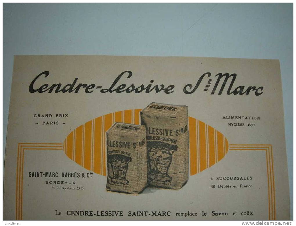 Publicité Ancienne CENDRE-LESSIVE SAINT MARC - Publicités