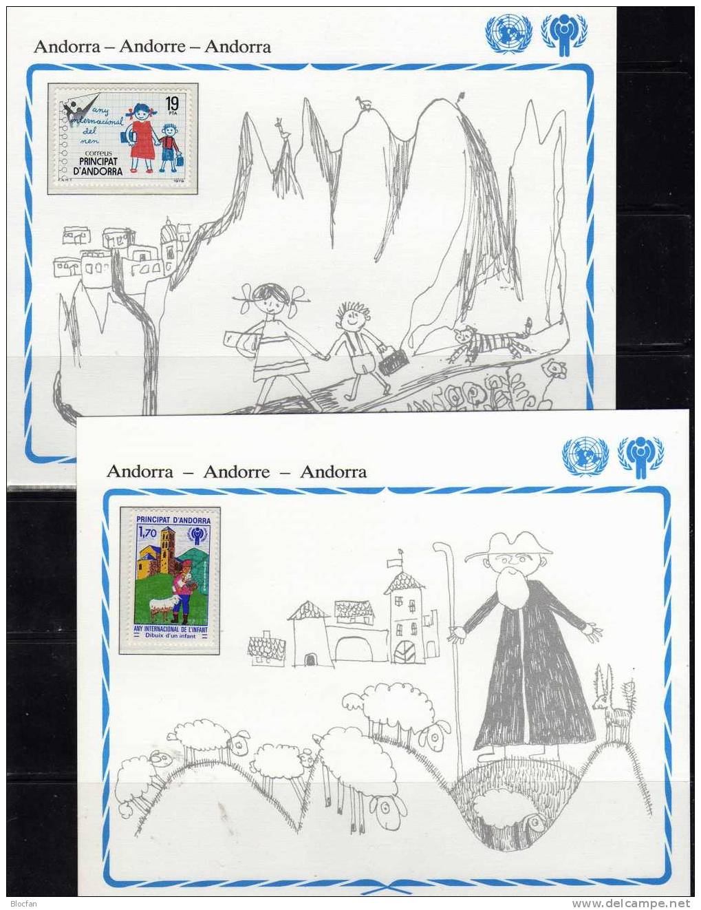 Gedenkblatt Zum Kinder-Jahr Andorra 125+ 300 ** 3€ Auf Schulweg Und Mit Lamm - Lettres & Documents