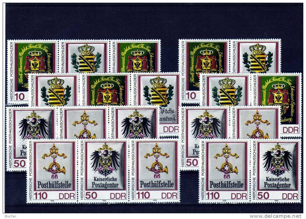 Historische Posthausschilder 1990 DDR 3306/9, 4-Block, ER-VB Plus 16xZD ** 46€ Thurn- Und Taxis Sheet From Germany - Lots & Kiloware (mixtures) - Max. 999 Stamps