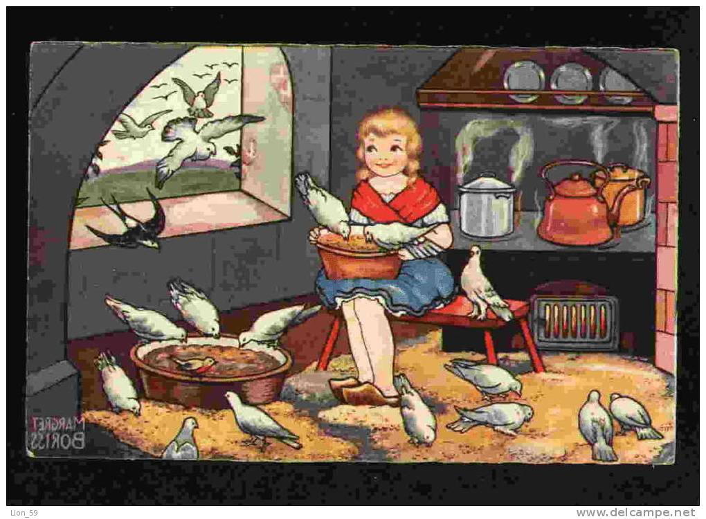 Netherlands Illustrators BORISS MARGRET - FAIRY TALE - GIRL W BIRD DOVE W SWALLOW Pc 29059 - Boriss, Margret