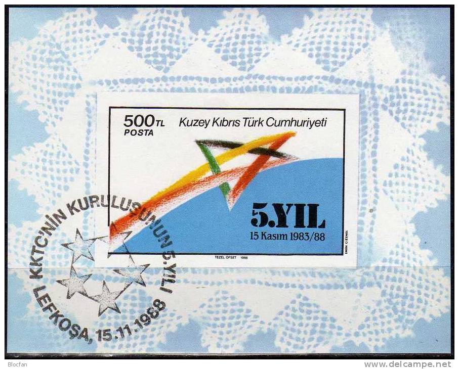 6 Jahre Republik 1988 Türkei Auf Zypern Block 7 SST 2€ Symbol Mittelmeer Und Insel Sheet Fogli Bf Türkiye On Isle Cyprus - Used Stamps