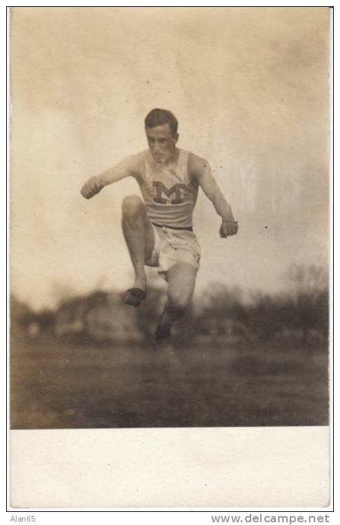 University Of Michigan Jumper High Jump Long Jump (?) On C1900s Vintage Real Photo Postcard - Atletiek