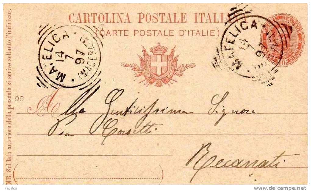 1897 CARTOLINA CON ANNULLO MATELICA MACERATA - Entiers Postaux