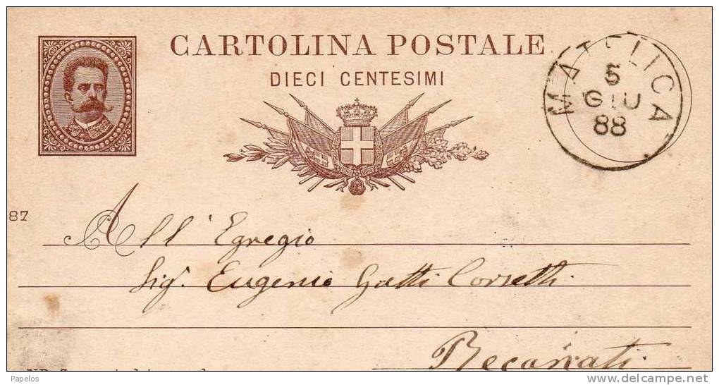 1888 CARTOLINA CON ANNULLO MATELICA MACERATA - Interi Postali