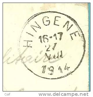 Kaart  Met Stempel HINGENE Op 27/08/1914 (Offensief W.O.I) - Other & Unclassified