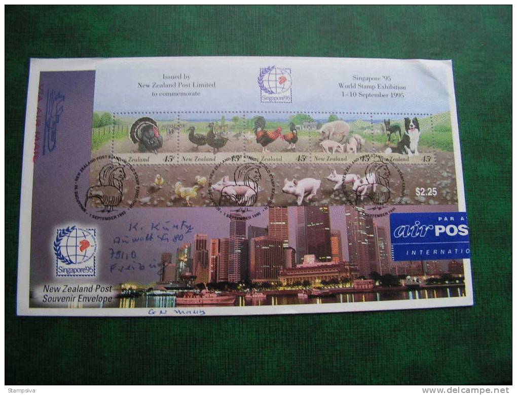 == New Zealand ,  1995 Singapore - Bl. 52  1446A-1450A On FDC To Germany - Cartas & Documentos