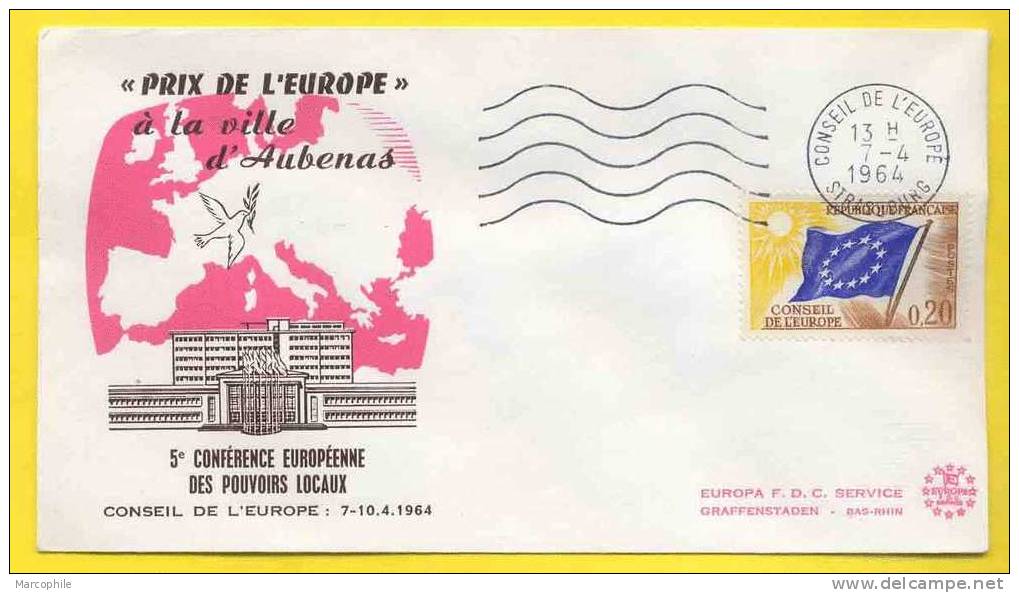 AUBENAS  - SERVICE   / 1964  OBLITERATION MECANIQUE  CONSEIL DE L EUROPE SUR LETTRE / PRIX DE L EUROPE - Briefe U. Dokumente