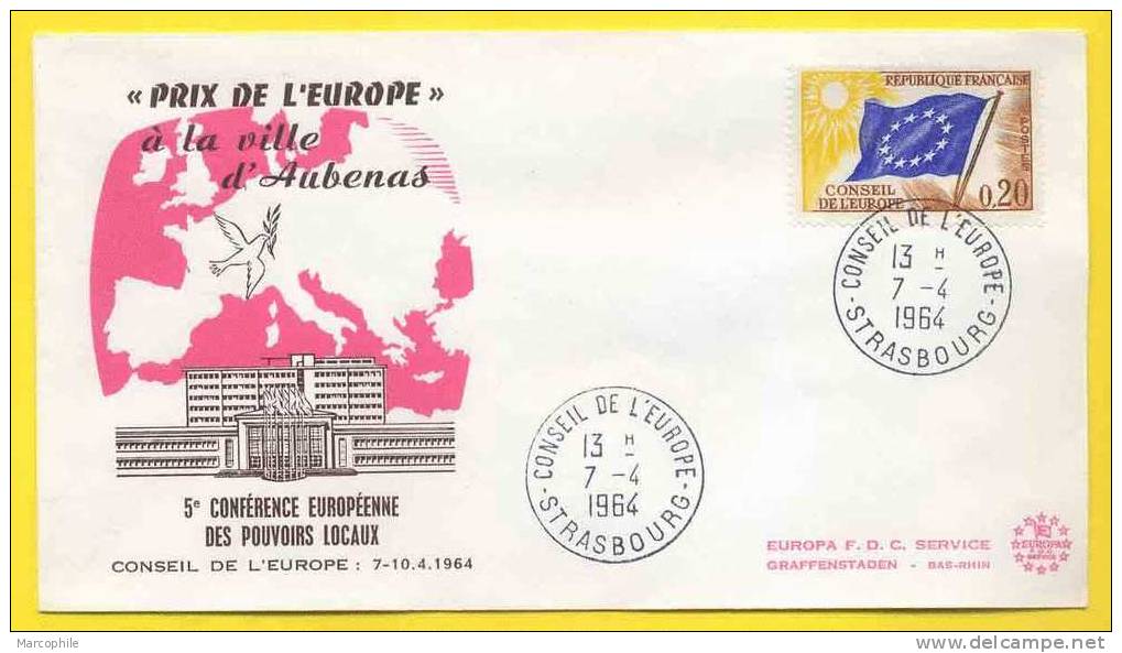 AUBENAS  - SERVICE   / 1964  OBLITERATION  CONSEIL DE L EUROPE SUR LETTRE / PRIX DE L EUROPE - Lettres & Documents