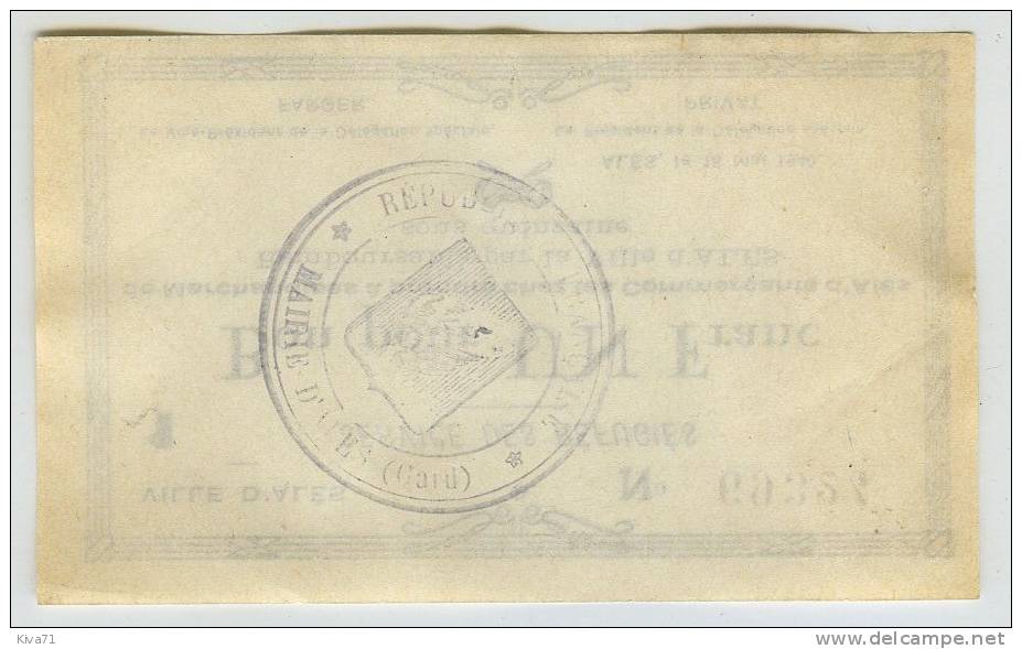**Rare **1 Francs 1940 "Service Des Réfugiés " Ville D'Alès Gard  16 Mai 40 SPL/UNC - Chambre De Commerce