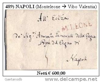 Monteleone-00489 - Interessante Documento Postale Del 23 Luglio 1807 (con Testo). - 1. ...-1850 Prefilatelia