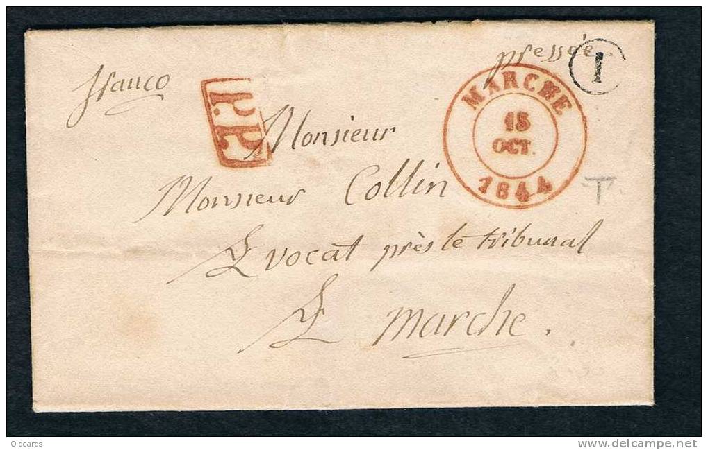 Belgique Précurseur 1844 Lettre Avec Càd MARCHE + Boîte T + PP. - 1830-1849 (Onafhankelijk België)