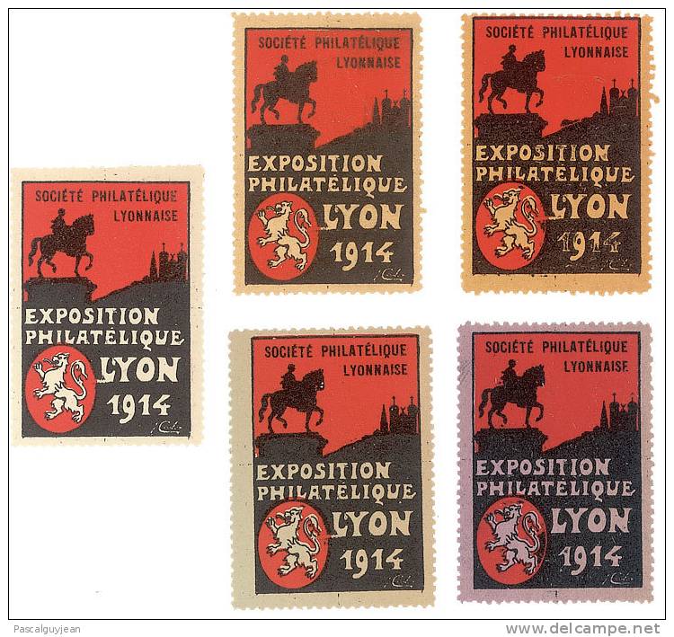 5 VIGNETTES EXPOSITION PHILATELIQUE LYON 1914 - Autres & Non Classés