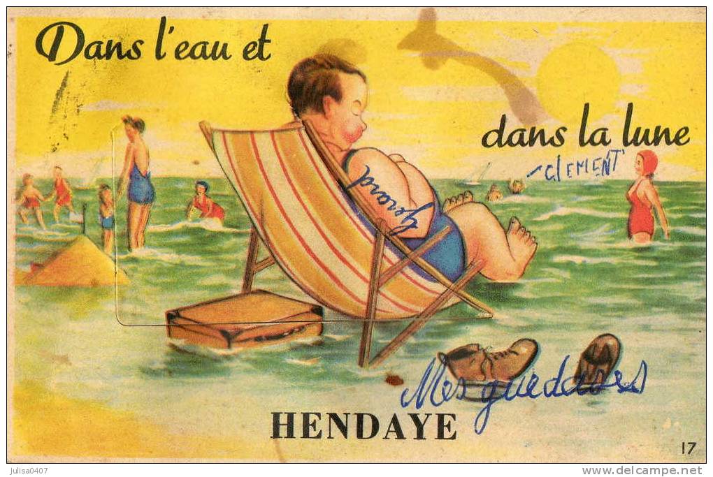 HENDAYE (64) Carte à Système Dépliant Baigneurs - Hendaye