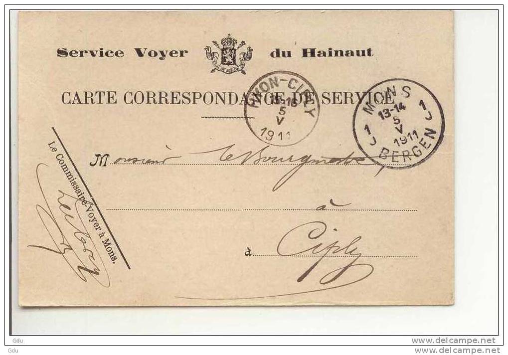 CP Correspondance Service Voyer Hainaut 1911  >> - Autres & Non Classés