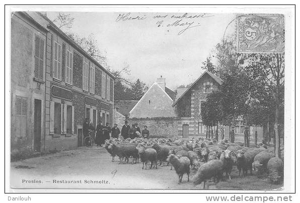 95 // PRESLES    Restaurant Schmetz   ANIMEE, Troupeau De Moutons, Café Billard à Gauche - Presles