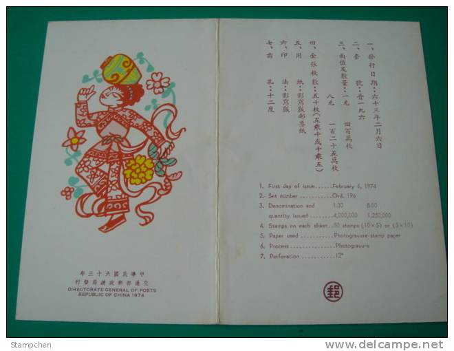 Folder Taiwan 1974 Chinese Folklore Stamps - Acrobat Magic Sport - Neufs