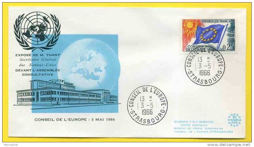 STRASBOURG - SERVICE  / 1966 OB. CONSEIL DE L EUROPE SUR LETTRE / NATIONS UNIES - Lettres & Documents