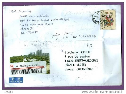 Enveloppe Recommandée CHINE Avec De Très Beaux Timbres Grand Formats (voir Scans Recto Et Verso) Art Château Montagne - Covers & Documents