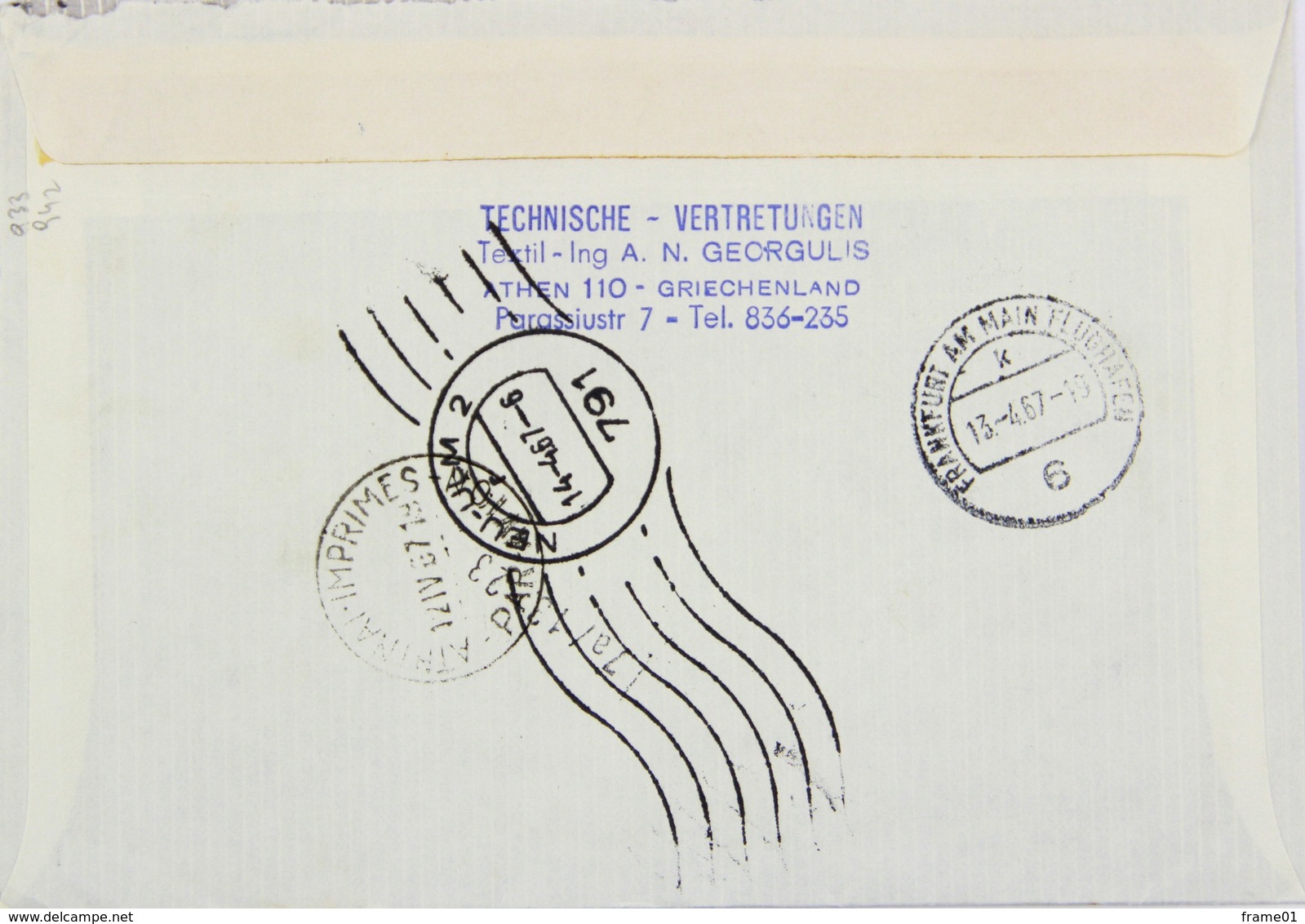 Grece  1967 Lettre Expès Athenes --> Allemagne, Affr. 12 Dr Voir Timbres A Date Arrivee Au Dos - Cartas & Documentos