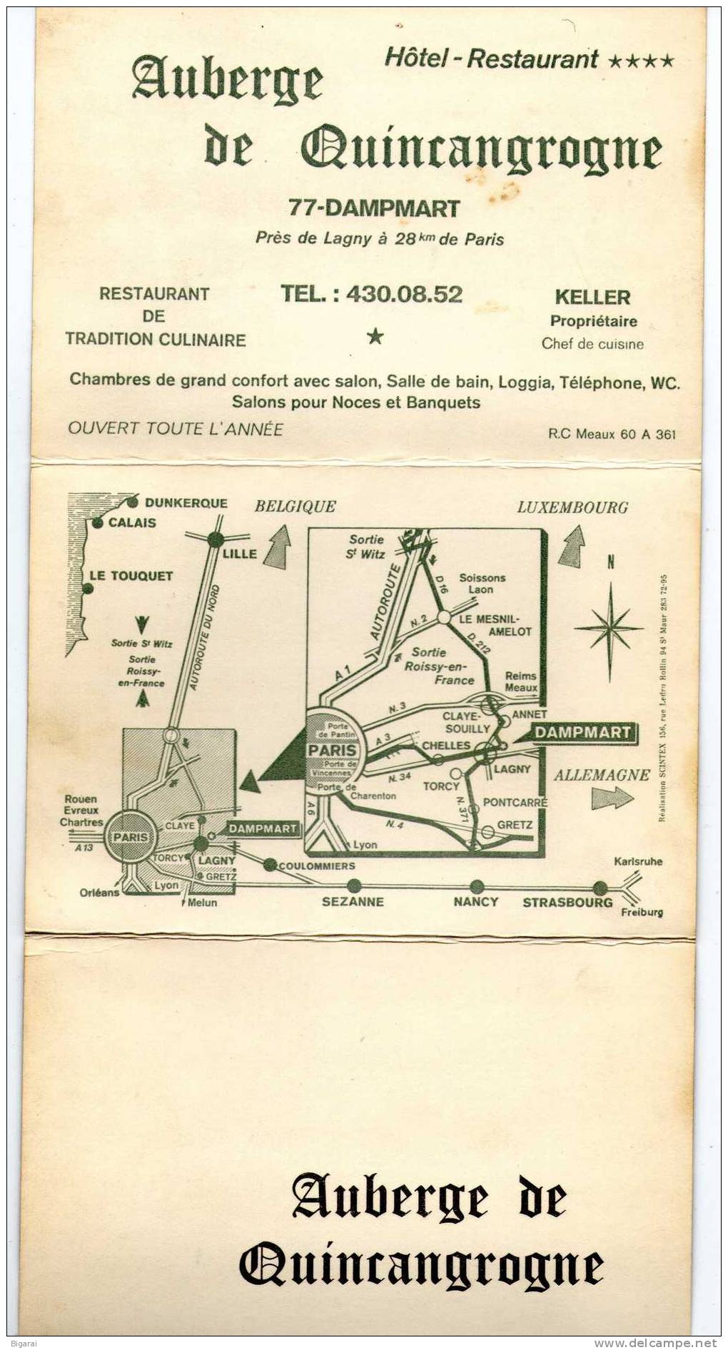 CP  PUB  77  DAMPMART . DEPLIANT DE TROIS CARTES   AUBERGE DE QUINRANGROGNE - Autres & Non Classés