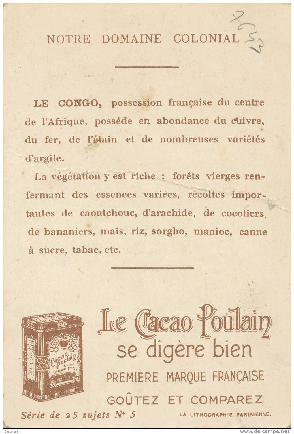 Carte Rare AFRIQUE NOIRE,ex Colonie Française ,LE CONGO FRANCAIS,plein De Richesse,cacao Poulin,rare - Congo Francés