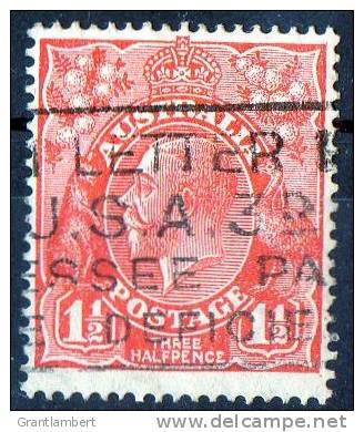 Australia 1926 King George V Small Multiple Watermark 1.5d Scarlet P14 Used - Actual Stamp - Letter USA - SG87 - Oblitérés