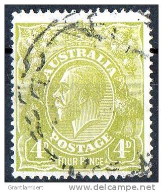 Australia 1926 King George V Small Multiple Wmk 4d Yellow-Olive P14 Used Actual Stamp ---- SG91 - Gebraucht