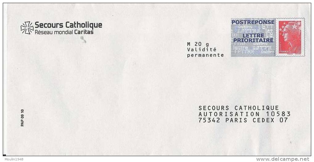 PAP Pret à Poster Reponse Marianne De Beaujard  Secours Catholique Reseau Mondial Caritas N°10P287 - Prêts-à-poster: Réponse /Beaujard