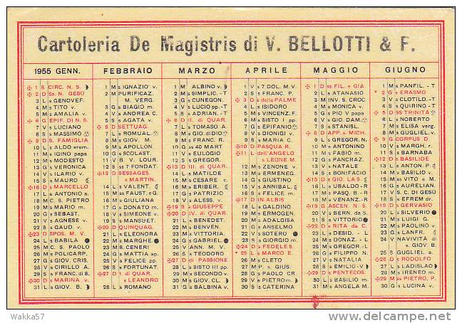 A122- PALERMO -  CALENDARIETTO TASCABILE 1955 - CARTOLERIA DE MAGISTRIS - Petit Format : 1941-60